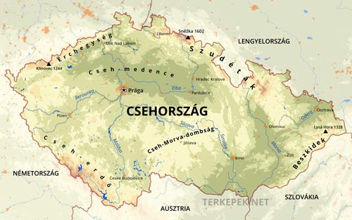 Csehország domborzati térképe